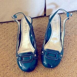 Beautiful blue patent leather Taryn rose heels